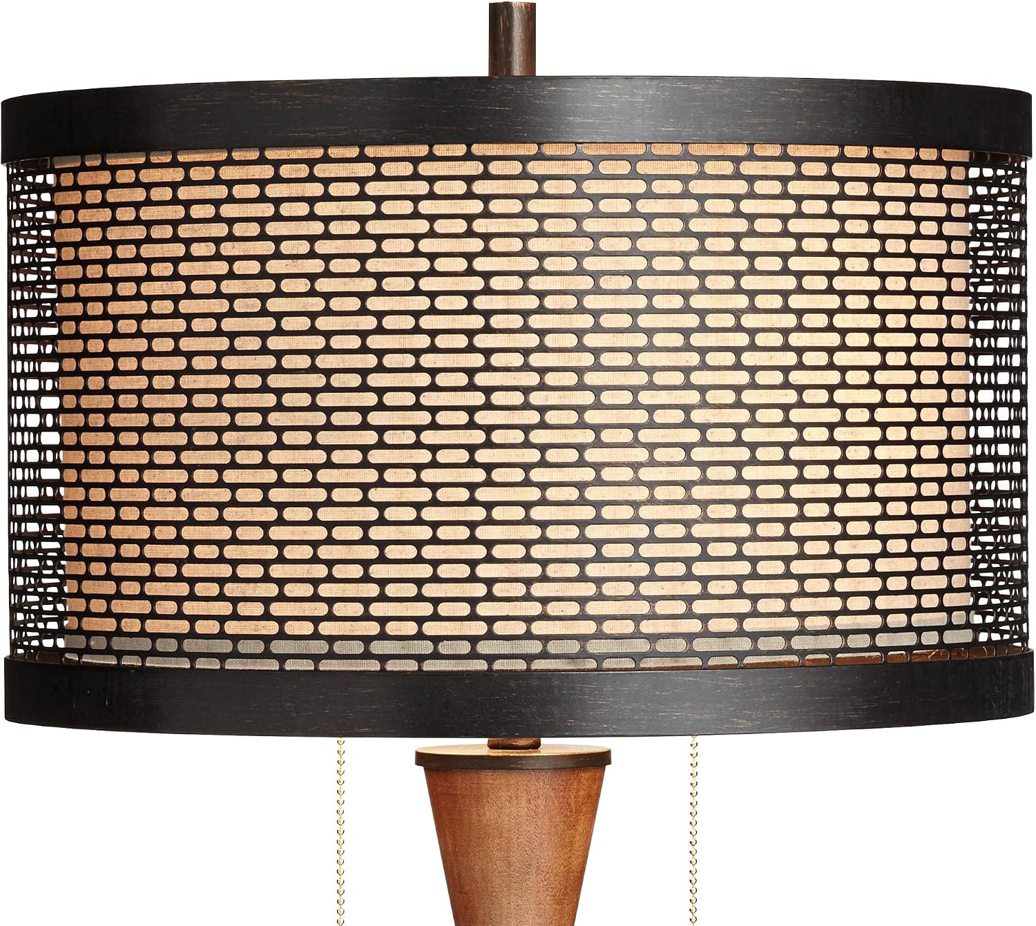 Franklin Iron Works Hunter Rustic Farmhouse Table Lamp 29 3/4' Tall Cherry Wood Bronze Metal Outer Tan Fabric Inner Drum Shade for Bedroom Living Room House Home Bedside Nightstand Office Family