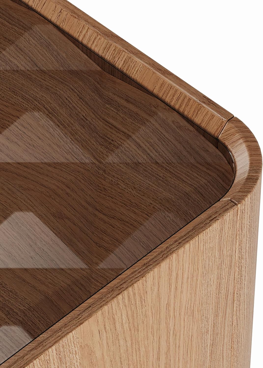 46.8' Rectangular Coffee Table with Glass Tabletop, Mid Century Modern Wood Coffee Table with Drawer, Contemporary Center Table Safe Curved Corners for Living Room, Oak