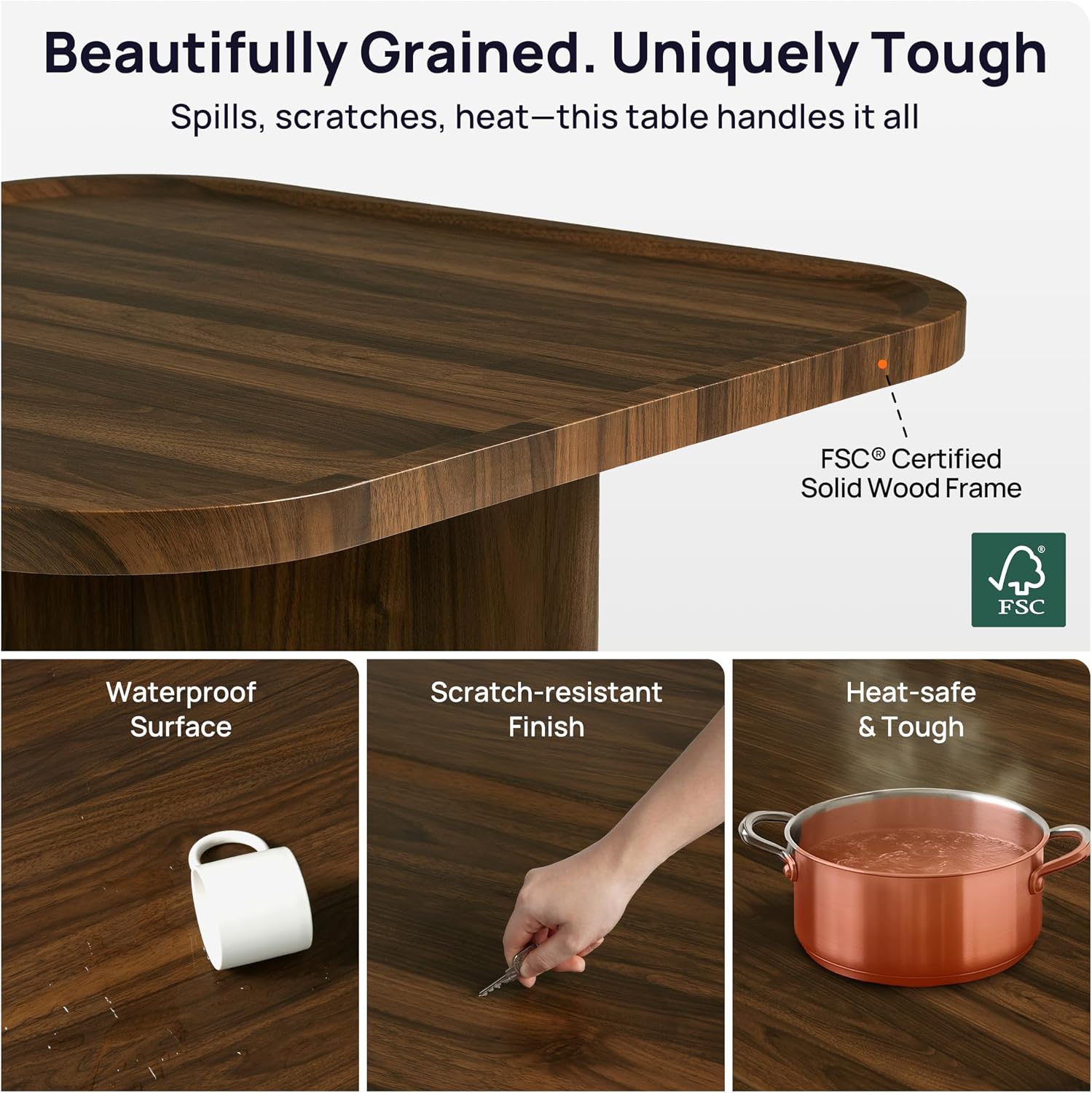 Square Coffee Table with Stools Underneath, Wood Ottoman Coffee Tables with 4 Chenille Storage Ottomans & Seats, Mid-Century Modern Coffee Table with Chairs for Living Room, Small Space, Walnut&Green