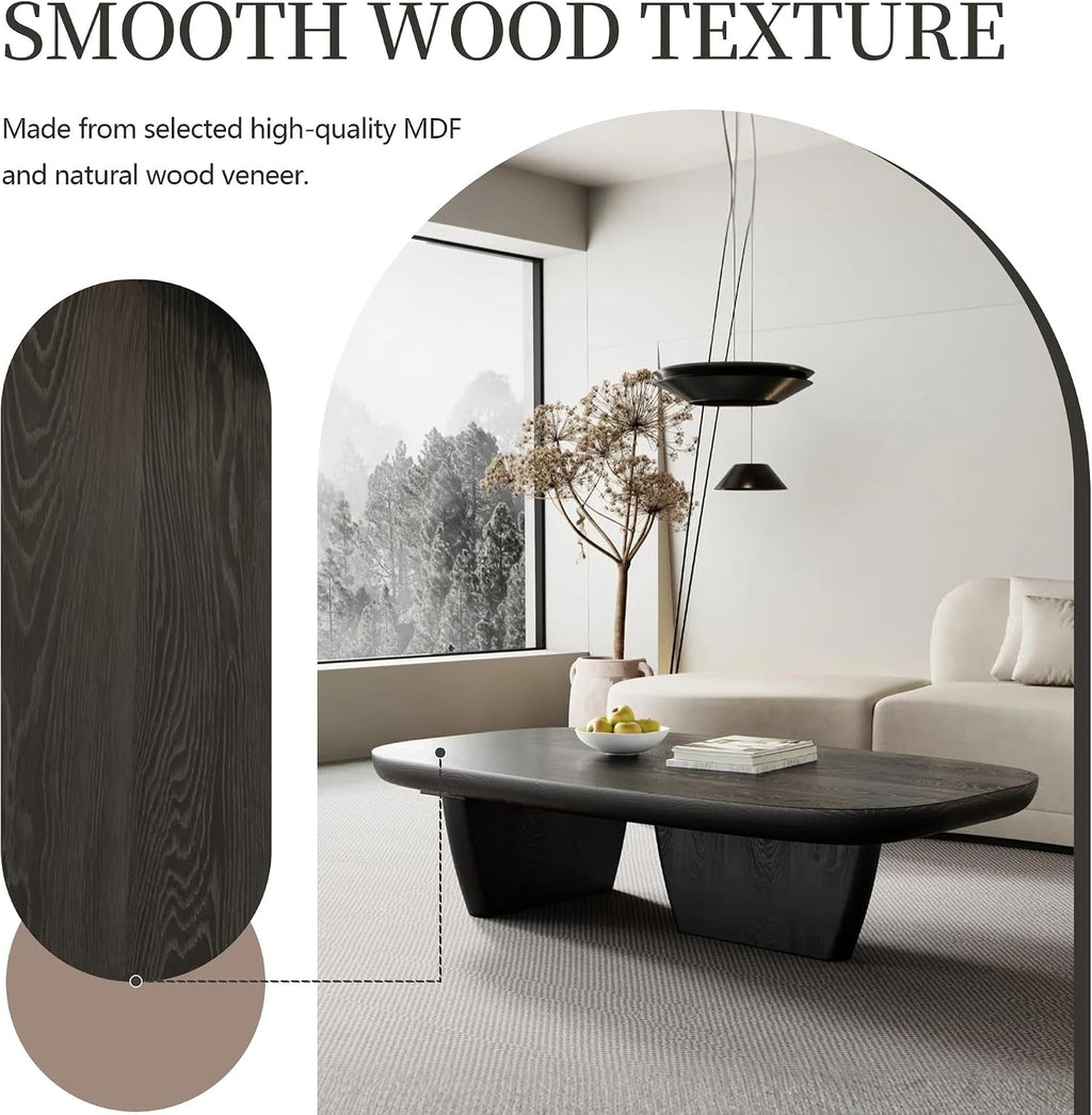 Modern Wood Coffee Table for Living Room, 51.2' Black Rectangle Coffee Table with 2 Unique Legs, Center Table for Living Room Table Tea Table for Home Office