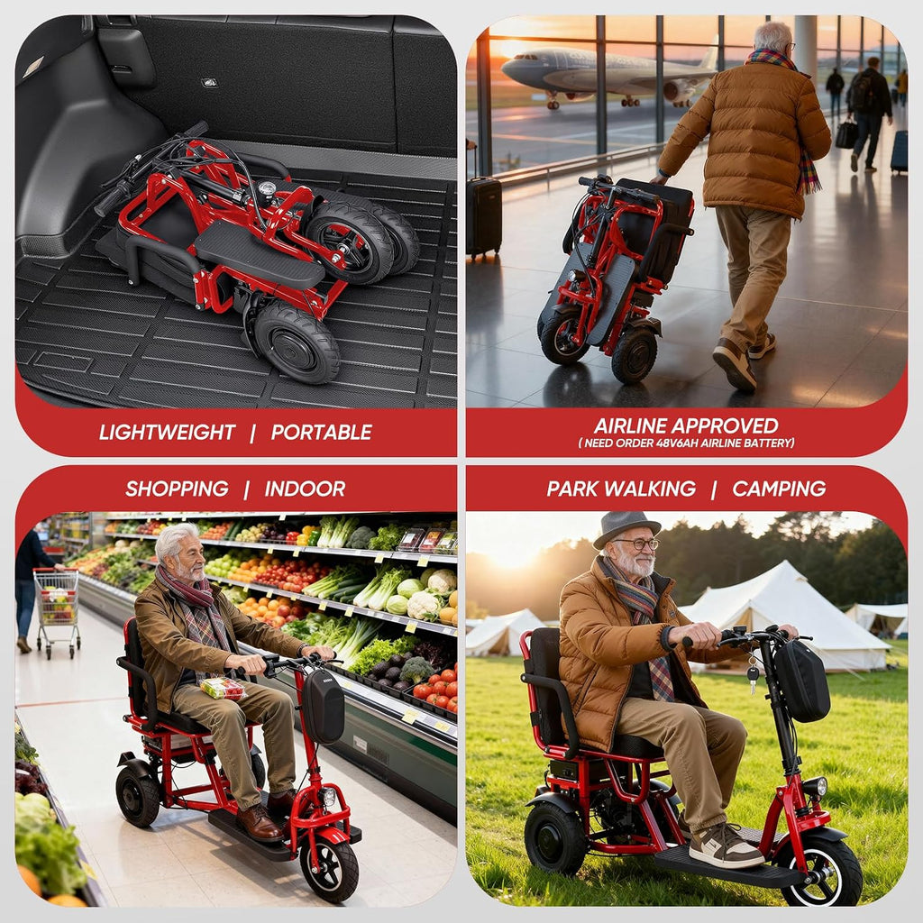 3 Wheel Mobility Scooters for Seniors Foldable Travel Scooter Airline Approved Folding Handicap Scooters for Adults Lightweight Collapsible Electric Mobility Scooter Adults 300 lbs