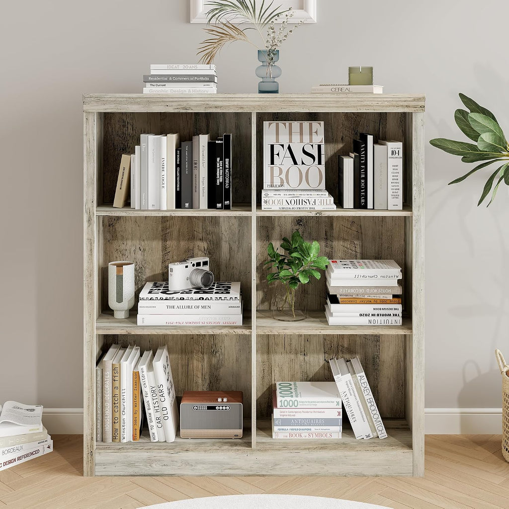 GarveeHome 6 Cube Storage Organizer, 53 Inch Tall Bookcase with Anti-Tip Design, Sturdy Wooden Bookshelf for Living Room, Bedroom, Home Office, Ivory White Cube Shelf