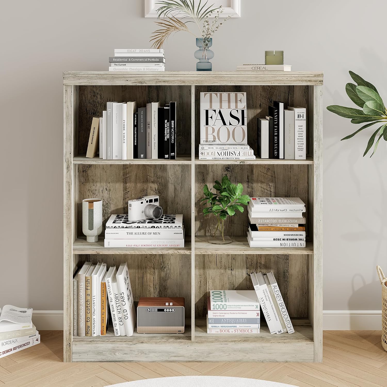 GarveeHome 6 Cube Storage Organizer, 53 Inch Tall Bookcase with Anti-Tip Design, Sturdy Wooden Bookshelf for Living Room, Bedroom, Home Office, Ivory White Cube Shelf