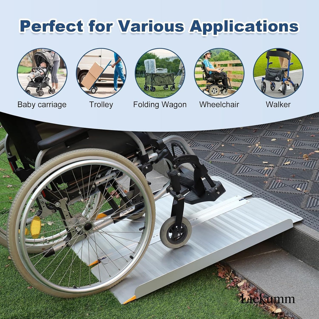 Accessible Portable Wheelchair Ramp-Lightweight Folding Ramp,Durable Aluminium,No Tools Required/Threshold/Kerbs/Wheelchair/Scooter/Disability,Easy to Store 72 * 60 * 4.5CM