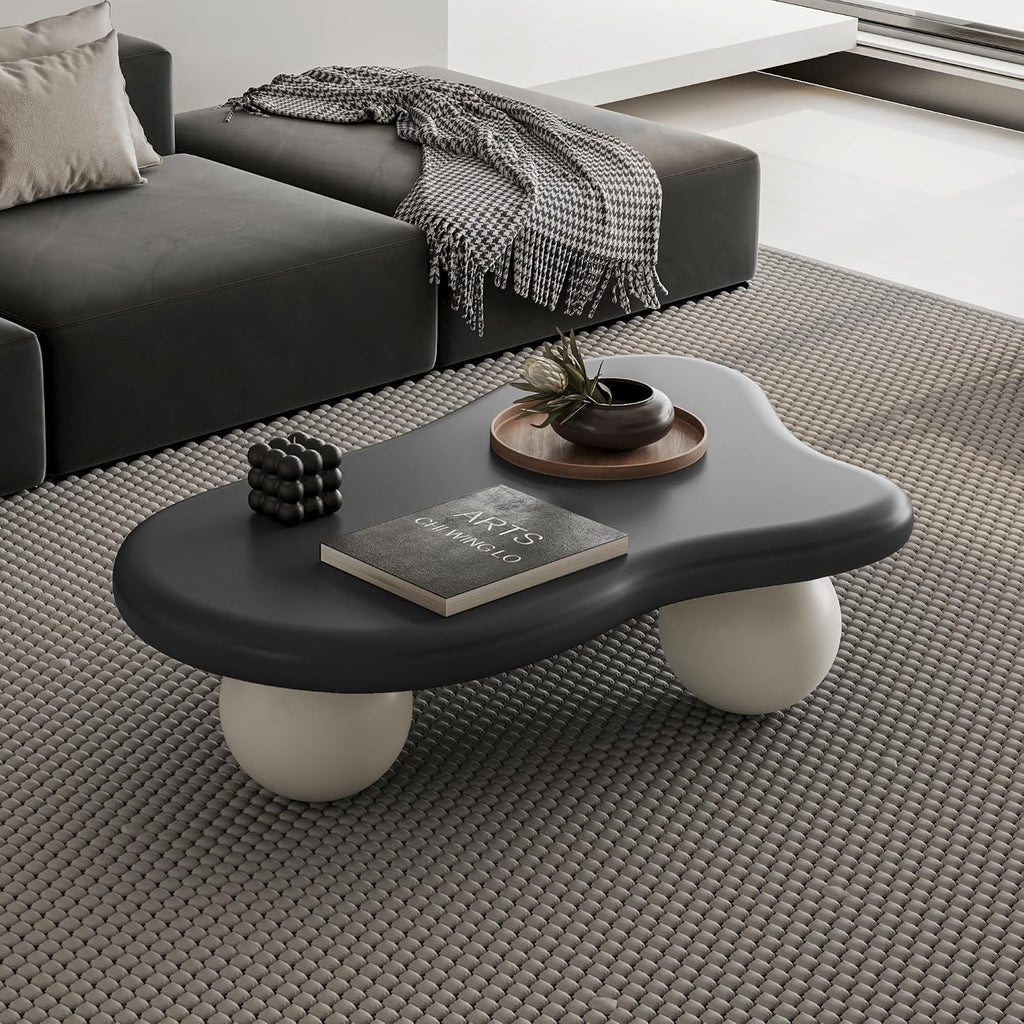 40' Modern Coffee Table Cloud Shape Low Center Table Cute Irregular Indoor Tea Table with 3 Ball Legs for Living Room Small Space