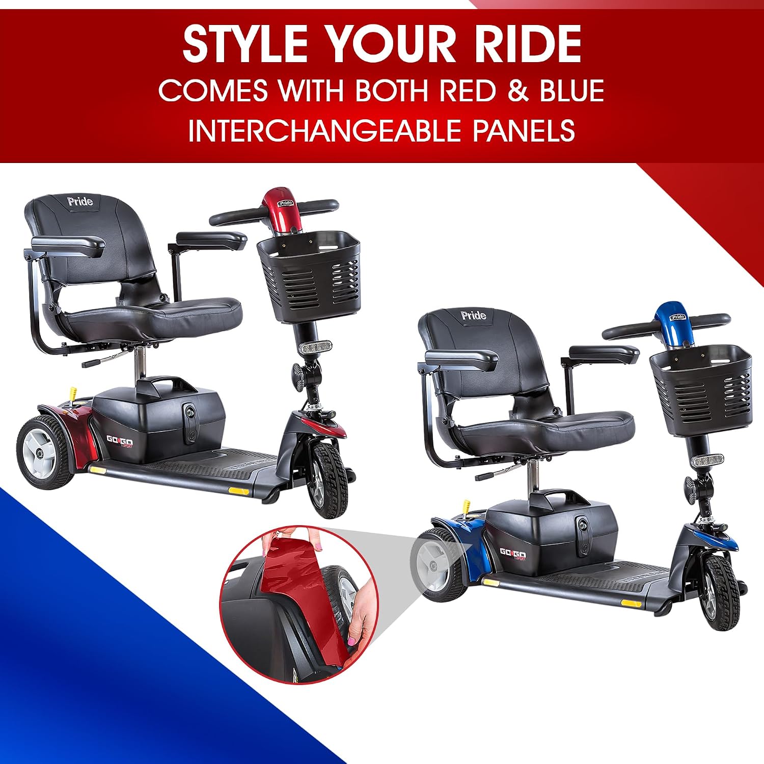 Pride Mobility Go Go Sport 3 Wheel Scooter Plus Mobility Yours Accessories, Pride Go Go 3 Wheel Power Mobility Scooter for Adults, Portable,18 AH Battery, 325 Wt Capacity, Extended Warranty