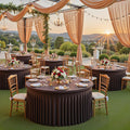 leegleri 6 Pack Spandex Brown Round Tablecloths for 60in Tables, Stretchy 120inch Fitted 5FT Round Table Cloths, Wrinkle Free Table Cover with Skirt for Wedding Birthday Party Bridal Shower Banquet