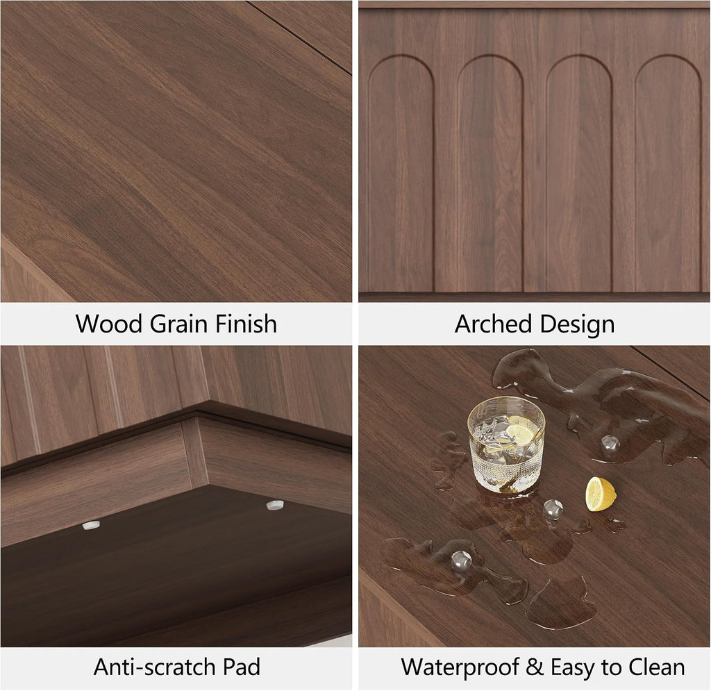 FORTUNETEC Lift Top Coffee Table with Storage, Modern Coffee Table with Arched Design, 31.5' Square Tea Table with Wood Grain, Minimalist Multifunctional Center Table for Living Room, Office, Walnut