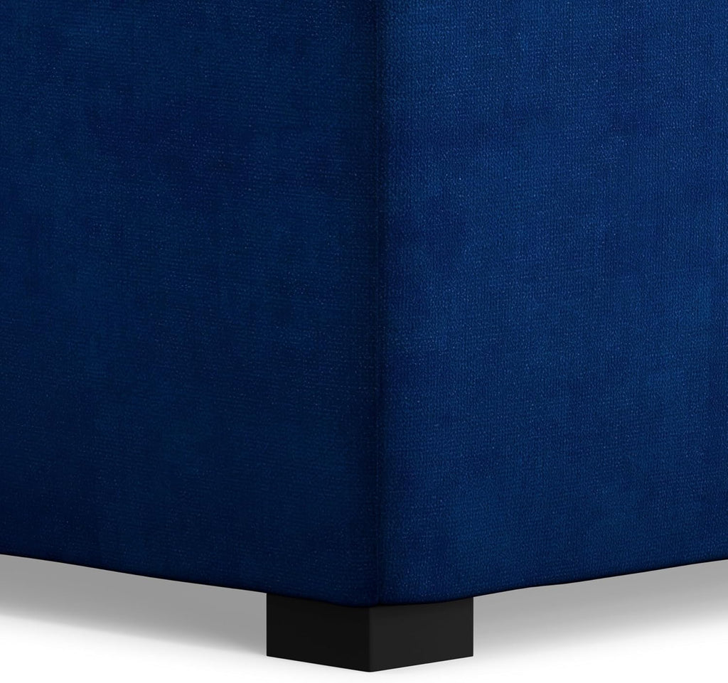 SIMPLIHOME Avalon Wide Contemporary Square Coffee Table Storage Ottoman, Blue, Table Ottoman