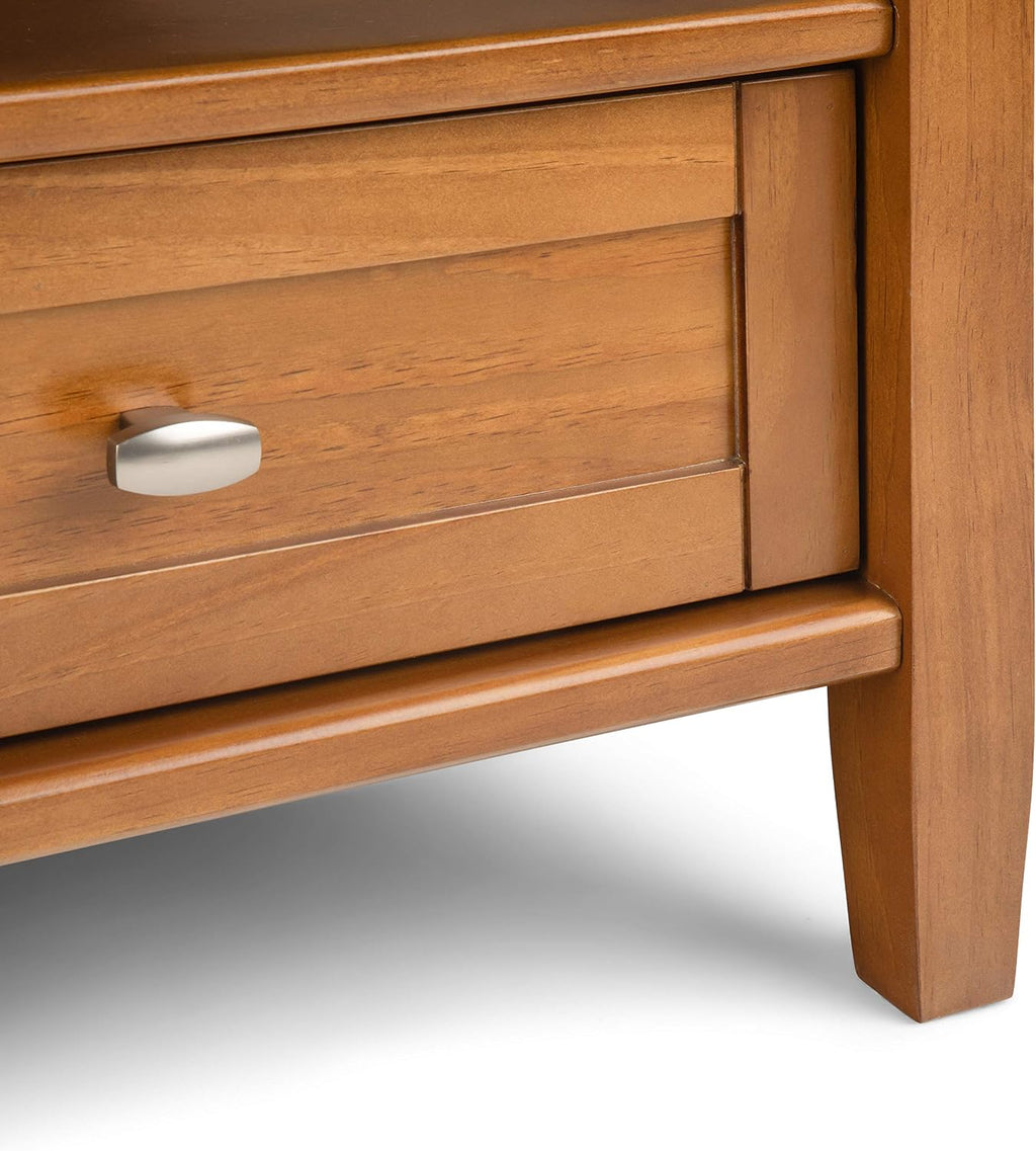 SIMPLIHOME Warm Shaker Square Coffee Table - 36 inch Wide Solid Wood Cocktail Table in Light Golden Brown, Transitional Living Room Table with Large Storage Drawer and Open Shelf for Sitting Area