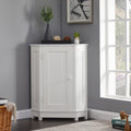 Home Corner Storage Cabinet, Bathroom Triangle Floor Cabinet, Wood Freestanding Corner Cabinet with Single Door and Shelves (White)
