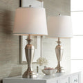 Regency Hill Carlton Blair 25' High Traditional Table Lamps Set of 2 with Smart Sockets Silver Brushed Nickel Finish Metal Living Room Bedroom Bedside Nightstand House Office Home White Shade