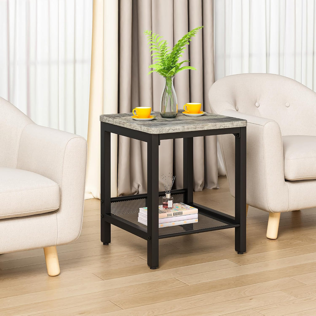 furlinkhm Coffee Table Set of 3, Industrial Coffee Table with 2 Square End Side Tables, Modern Living Room Table Set, with Metal Frame, for Apartment Home Office, Grey