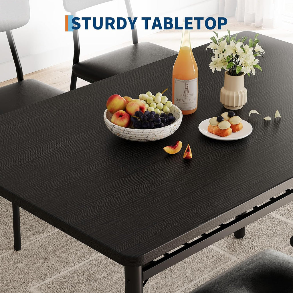 GarveeHome Dining Table for 2 with Storage Rack, Small Kitchen Table for 2 with Metal Frame, Square Table with Upholstered Chairs Set of 2, 3-Piece Dining Room Set for Small Space, Apartment, Black