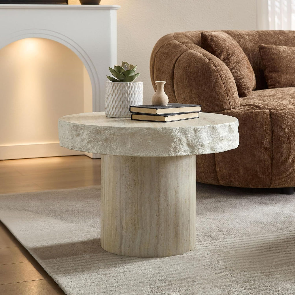23.82' Faux Mars Textural Patterns Mordern Coffee Tables for Apartment Living Room,No Need Assembly,Beige