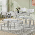VECELO Dining Table Set for 4, 5-Piece Kitchen Table with 4 Chairs, MDF Board Tabletop with Metal Frame for Small Space, Compact Dinette, Breakfast Nook, Marble White