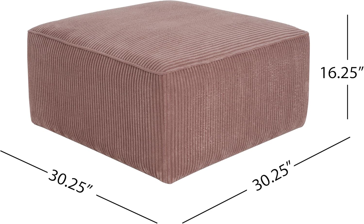 Christopher Knight Home Isa Square Ottoman Footstool, Corduroy Pouf Poufee Footrest Ottoman Large Seat, Modern Side Table for Living Room Bedroom Home Decor, Pink, 30'