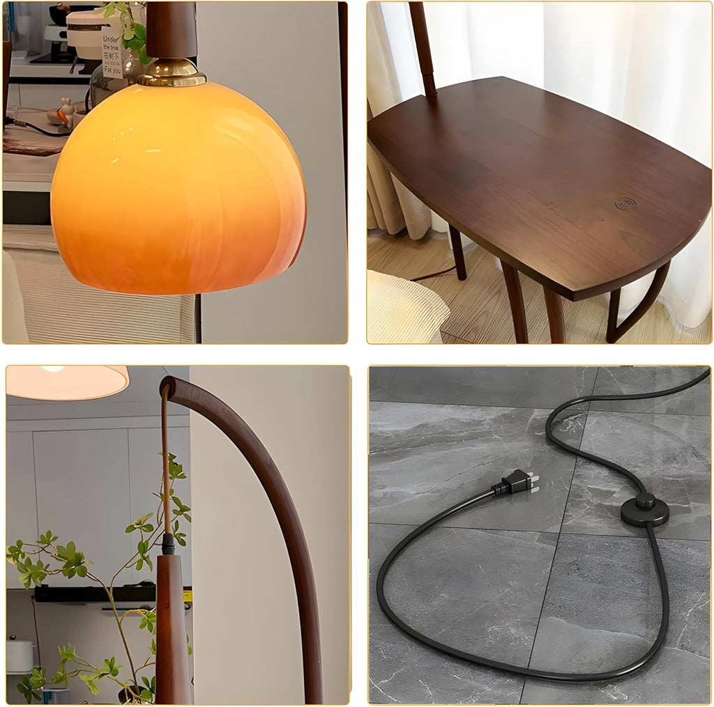 Bofea-Retro Floor Lamp for Living Room,Mid Century Tall Lamps with Tea Table,Fishing Standing Lamp with Mushroom Glass Lampshade,Table Tall Pole Talling Light for Bedroom,Office,Apartment.(A Model)