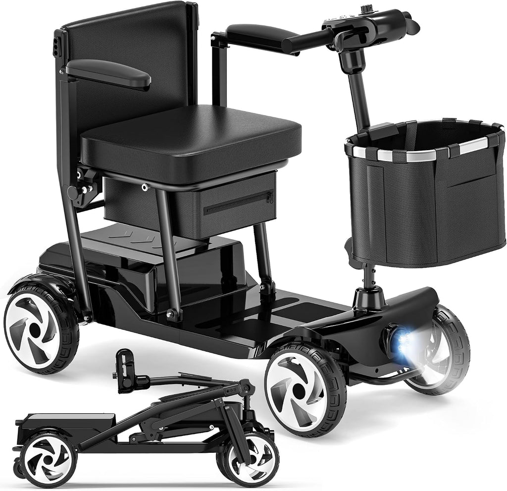 Mobility Scooters, Lightweight Electric Scooters for Seniors&Adults | 49lb Aluminum Frame with Removable Battery, Foldable Motorized Scooters for Trips, Shopping, Daily Use, Lacquer Black, 10 Ah