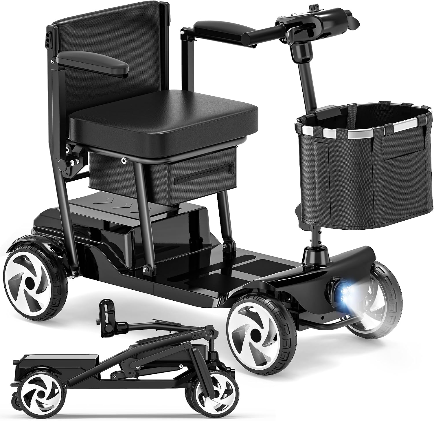 Mobility Scooters, Lightweight Electric Scooters for Seniors&Adults | 49lb Aluminum Frame with Removable Battery, Foldable Motorized Scooters for Trips, Shopping, Daily Use, Lacquer Black, 10 Ah