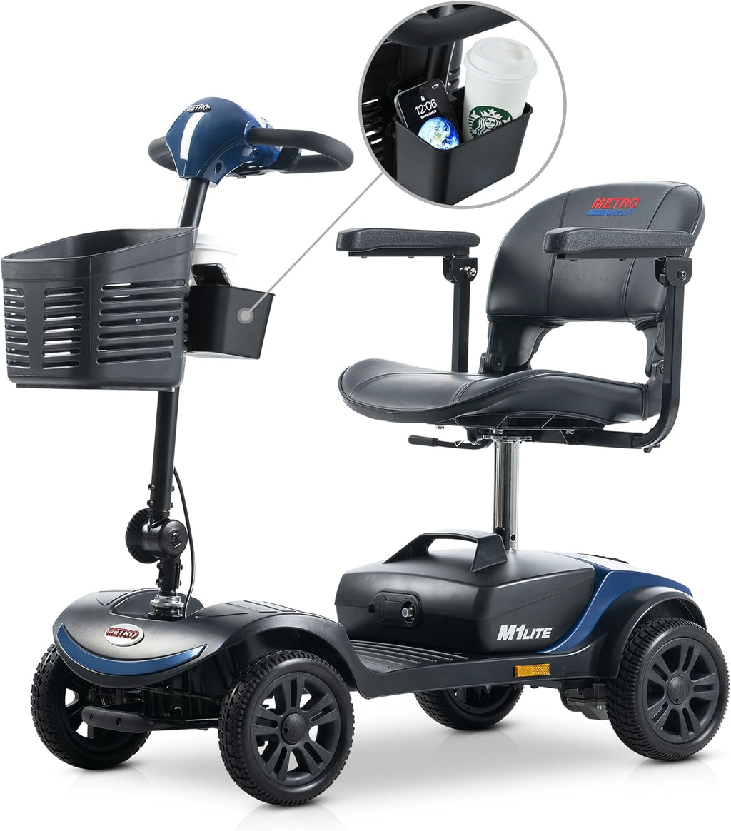 Folding Mobility Scooter for Seniors 4 Wheel Scooter for Adults Electric Medical Scooter Compact for Travel - Electric Powered Wheelchair Device - Compact Heavy Duty Mobile(M1 Lite Blue)