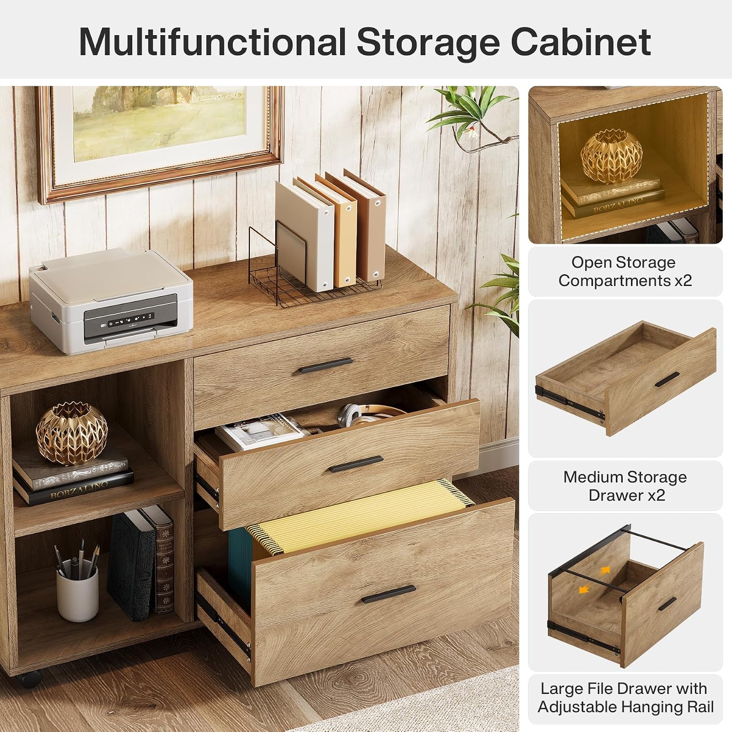 Tribesigns 63' L Shaped Desk with Storage, Executive Office Desk with Rolling File Cabinet Combo, Large Computer Table with Drawers and Shelves, Business Furniture Set for Home Office, Brown