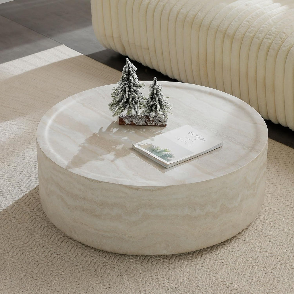 JUSTONE 31.49' Round Coffee Table, Modern Marble Faux Pattern - Minimalist Accent Table for Living Room,Office