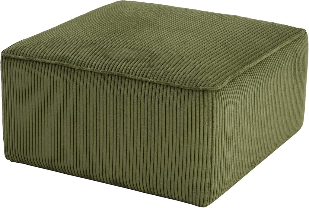 Christopher Knight Home Kyle Corduroy Woven Upholstery Square Ottoman, Living Room Sofa Ottoman with Wood Frame, Comfy Seating Experience with Dense Foam Padding, Non-Marking Foot Caps, Olive Green