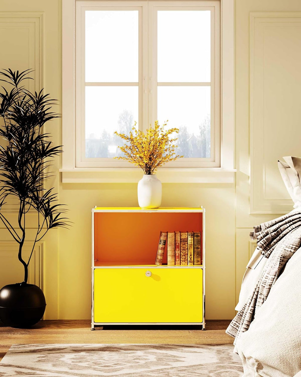 32.5-Inch Flip-Top Storage Cabinet with Detachable Wheels, Metal Side Table and Small Sideboard Cabinet for Living Room, Bedroom, Office, Orange