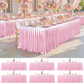 6 Pack 8FT Pink Satin Tablecloths for Rectangle Tables - Shiny Spandex Party Table Cover with Pleated Table Skirt, No-Wrinkle & Glossy Wedding Tablecloth One-Piece for Birthday Baby Shower Ceremony