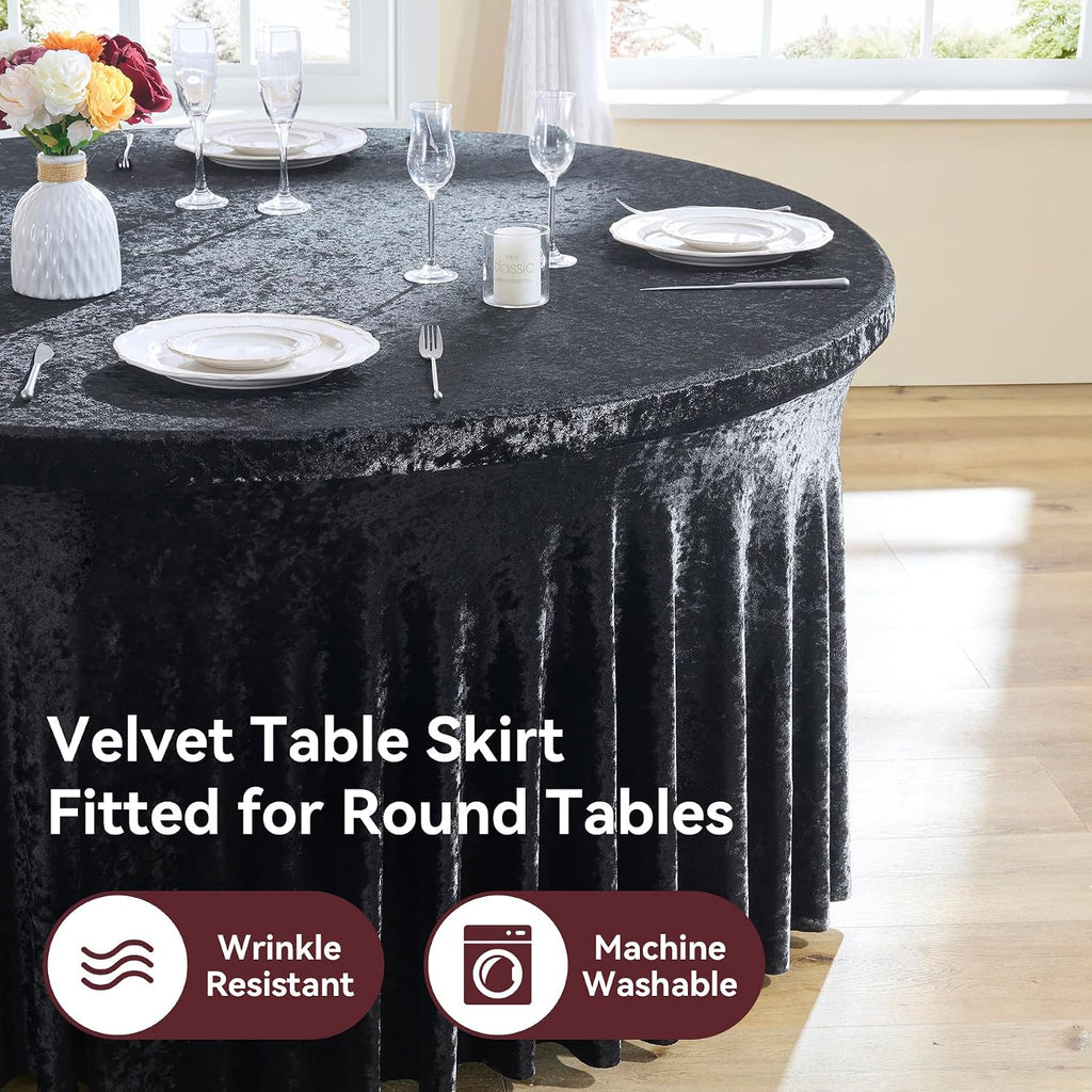6 Pack Black Velvet Round Tablecloths for 60 inch Table, Wrinkle Free Stretchy 120 inch Spandex Fitted Round Table Cloths Covers Washable Clothes for Wedding Birthday Parties Banquet