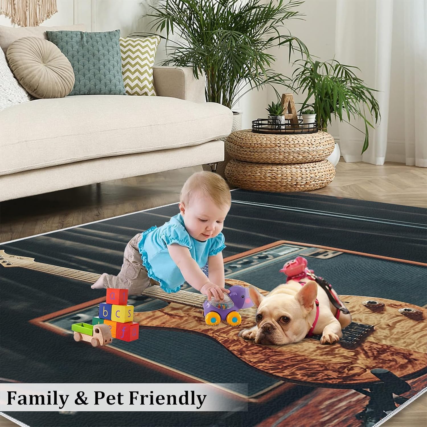 Guitar Rugs for Music Room - 5x7 Rug, Americana Guitars Rug, Musical Instrument Washable Area Rugs for Bedroom, Rock and Roll Carpet, Boys Room Carpet - Guitar Home Decor & Gift