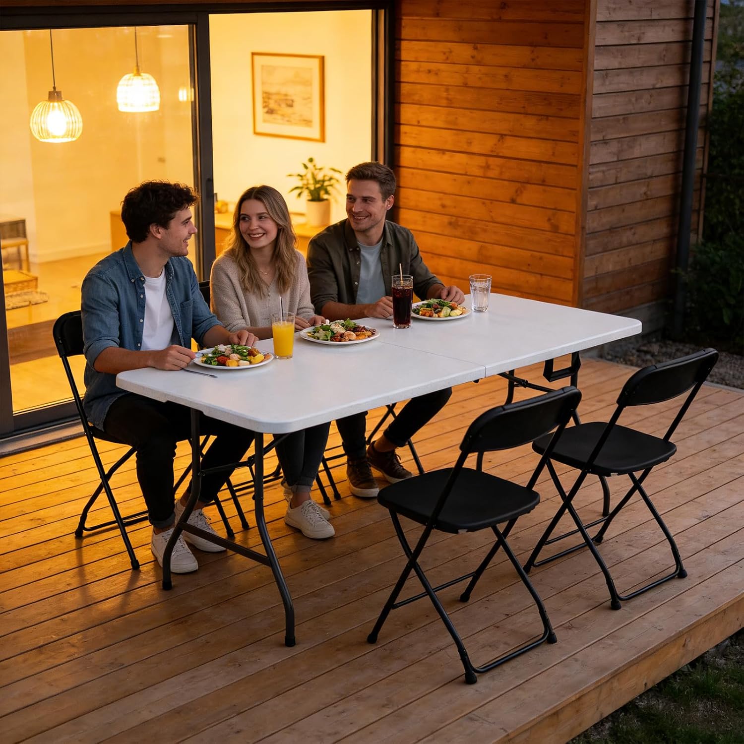 6FT Folding Table, Heavy Duty Plastic Fold-in-Half Utility Table with Handle, Portable Camping Picnic Table with Steel Legs for Indoor Outdoor Party, Dining, White,2 Pack
