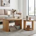 Round Coffee Table Set of 2, Nesting Coffee Tables with Storage, Living Room Table Set, Modern Wood Center Table for Living Room, Apartment, 31.5' & 18' Accent Table Set, Natural