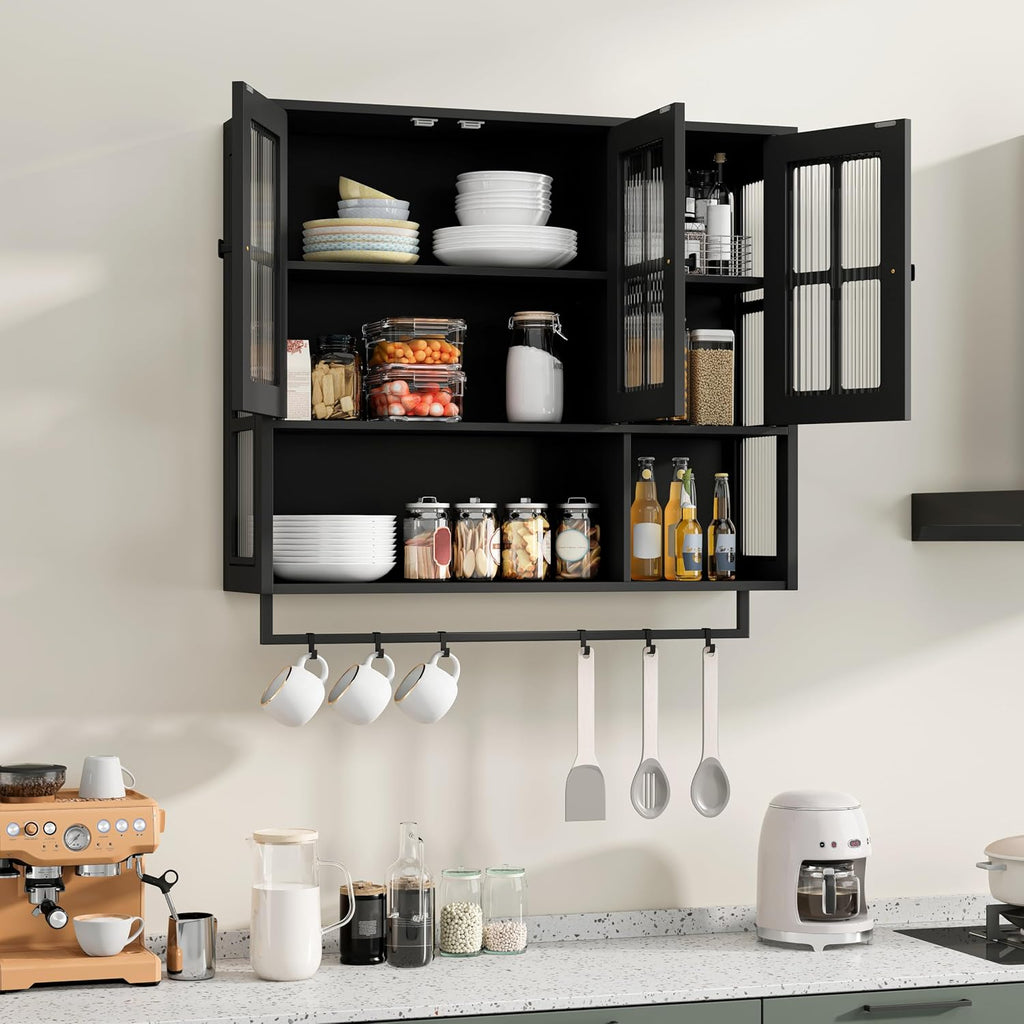 Bathroom Medicine Cabinet Wall Mount with Tempered Glass Doors Open and Hidden Storage Towel Bar for Bathroom Over The Toilet Laundry Room Kitchen