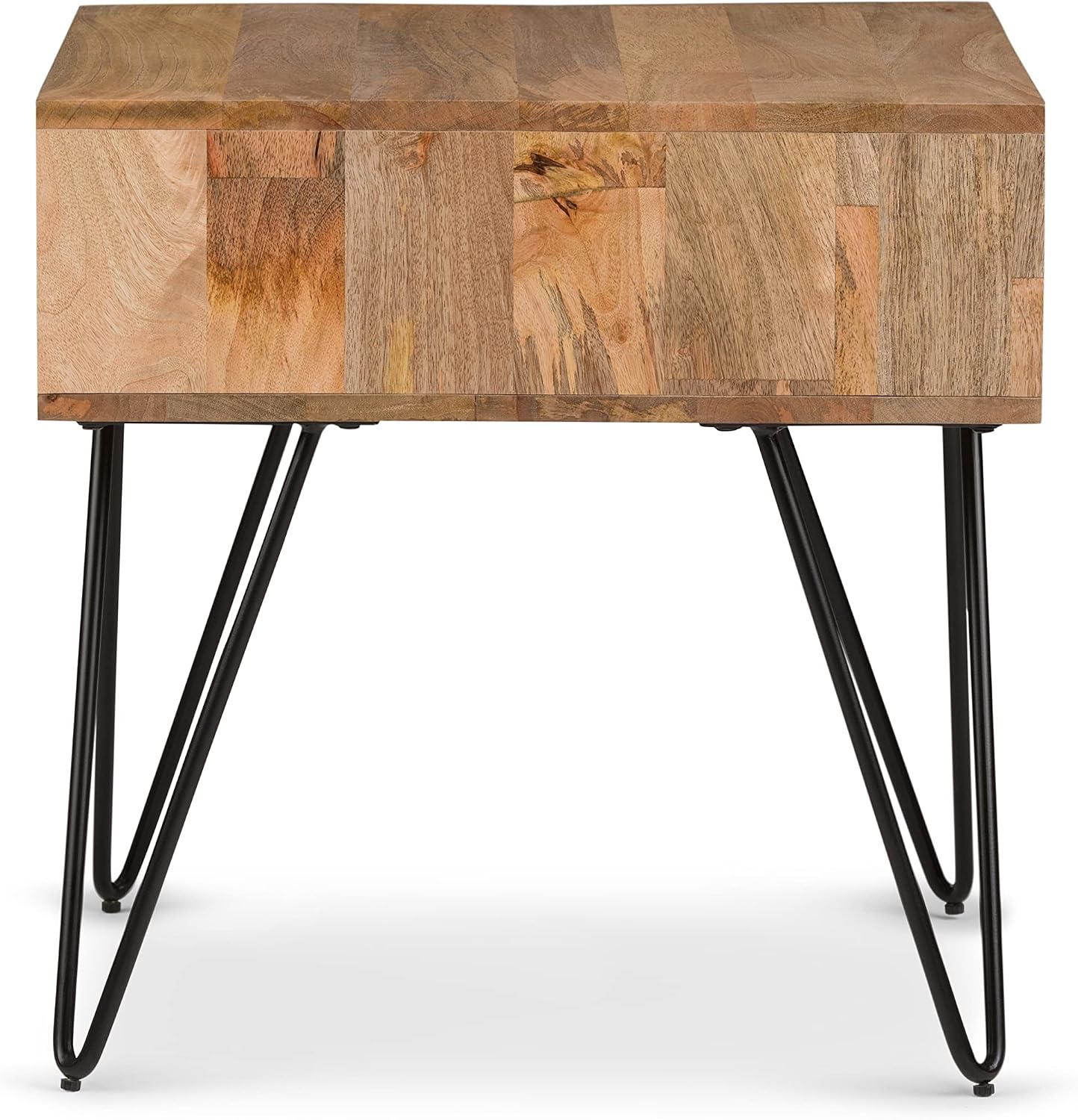 SIMPLIHOME Hunter End Table - 22 inch Wide Solid Mango Wood and Metal Square Accent Table with Open Storage Compartment and Hairpin Legs in Natural, Industrial Nightstand for Living Room or Bedroom