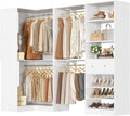 Armocity Closet System Set of 2 - Corner Closet Organizer System with Drawer/9 Shelves/4 Hanging Rods, 91.3' L-Shaped Walk-In Wardrobe Organizer, 1800+ lbs Capacity, White