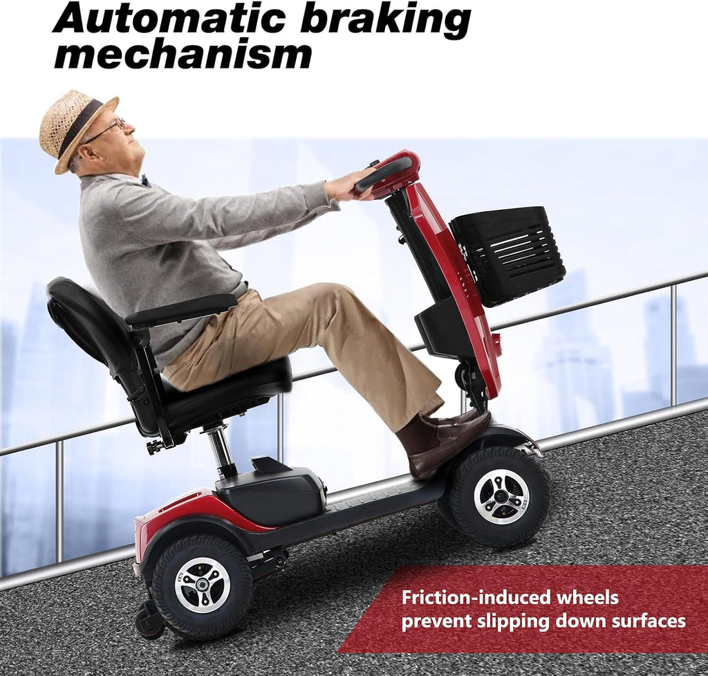 Mobility Scooters for Seniors & Adults 400 Lb Weight All Terrain,Heavy Duty 4-Wheel Powered Scooter,Foldable Mobile Disability Electric Wheelchair,Luxury Seat and Front Rear Led Lights,red