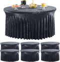 6 Pack Black Velvet Round Tablecloths for 60 inch Table, Wrinkle Free Stretchy 120 inch Spandex Fitted Round Table Cloths Covers Washable Clothes for Wedding Birthday Parties Banquet