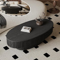 Oval Coffee Table with Storage, Modern Black Coffee Table with Solid Wood Veneered, Fluted Center Table Wood Drum Tea Table for Living Room Apartment, 47.2''L×23.6''W×14.2''H