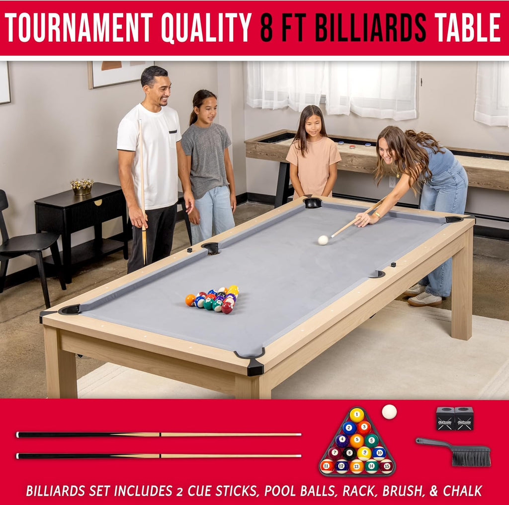 GoSports 3 in 1 Pool, Dining, & Table Tennis Combo Table and Storage Benches - 7 ft or 8 ft - Convertible Billiards and Table Tennis with Accessories
