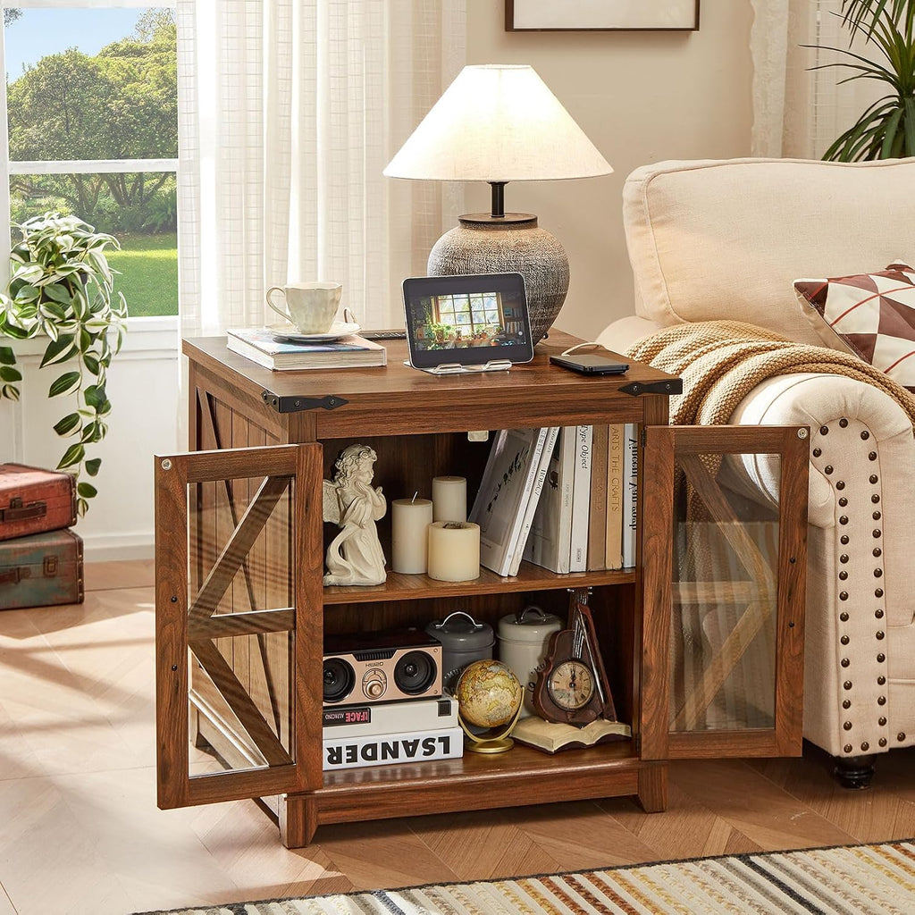 Farmhouse Coffee Table Sets 2 Pieces, Large End Side Tables with Charging Station and Coffee Table with Hidden Storage Compartment, Black Living Room Table Set, Wood Furniture Sets for Home Office
