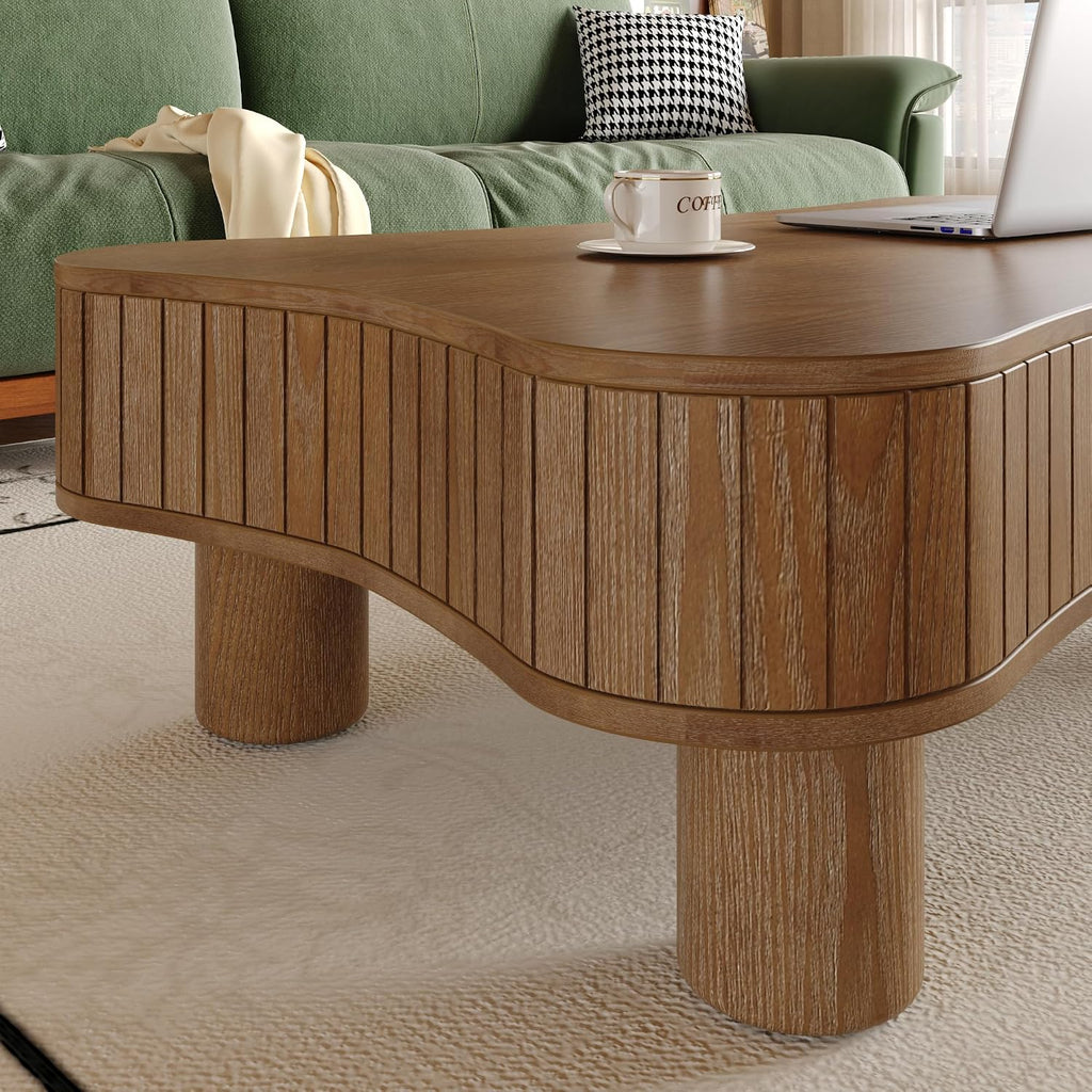Irregular Coffee Table with Storage Cloud Coffee Table with Lifting Top Mid Century Modern Coffee Tables Smart Low Center Tables for Living Room 42.52'' Dark Walnut