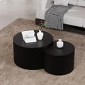Round Wood Coffee Table Set of 2 Modern Circle Nesting Coffee Table Handcrafted Drum Nesting Table Nesting Coffee Tables for Living Room for Small Space (Black C (D27.56+D19.69 inch))
