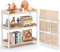4NM Extra Wdie No Assembly Folding Bookshelf, 34' H x 30.9' W, 3 Tier Collapsible Book Shelf Bookcase Foldable Shelves for Bedroom Living Room Home Office - Cloud Oak & White