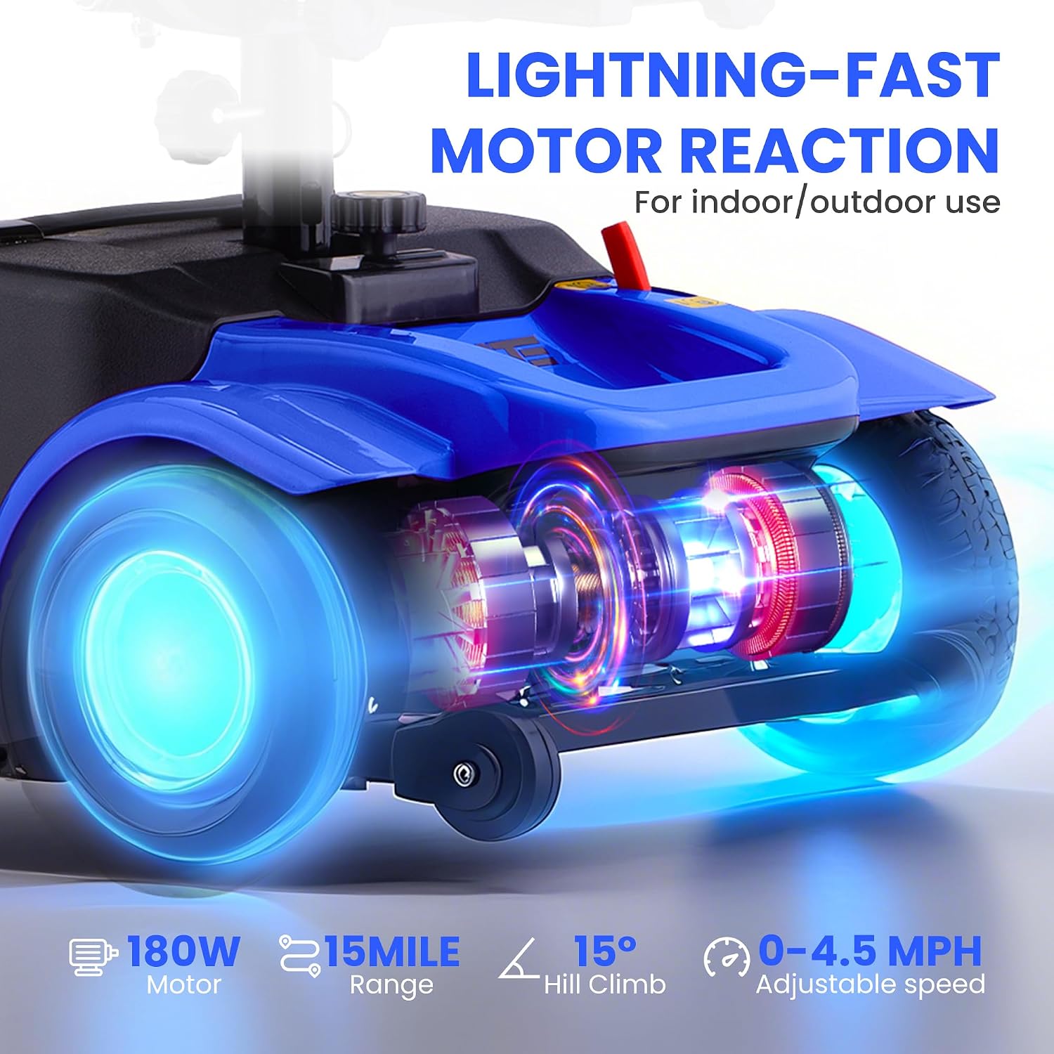 Mobility Scooters for Senior Adults, 15 Mile Electric Mobility Scooter with Detachable Battery, 4 Wheels Foldable Mobility Scooter with LED Headlights and USB Charging Port, 300 lbs Capacity (Blue)
