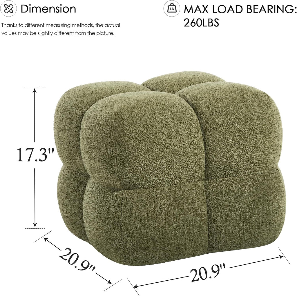 Zesthouse Square Pouf Ottomans Footstool set of 2, Upholstered Poofy Ottoman for Couch Sofa, Modern Ottoman Coffee Table for Living Room, Green Boucle Fabric Stool Foot Rest Cute Vanity Chair Backless