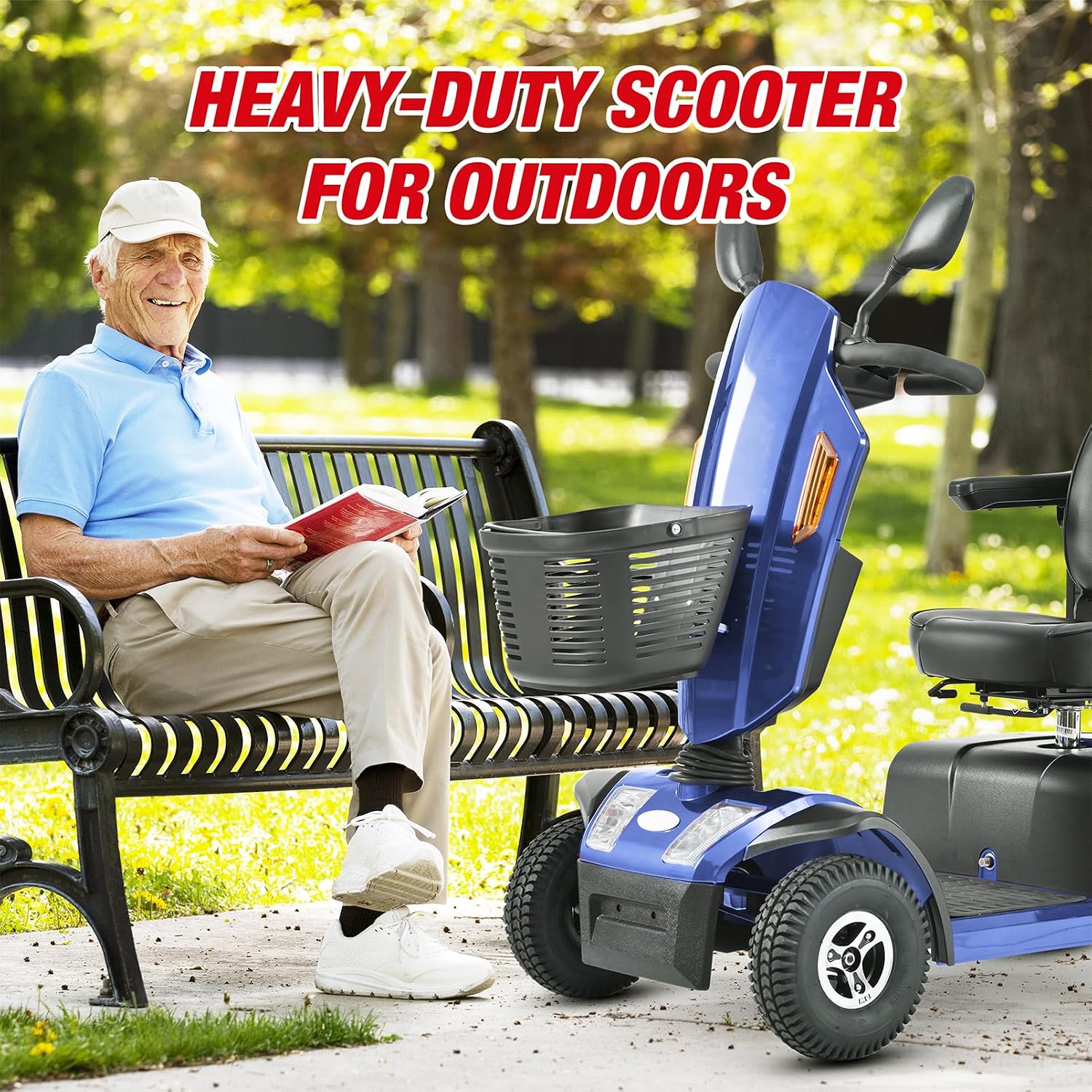 Mobility Scooters for Seniors & Adults 500 Lb Weight Foldable,Heavy Duty 4 Wheel Powered Scooter,Portable Disability Electric Wheelchair,500W Motor,52AH Battery,25 Miles Range,Rear Basket,Blue