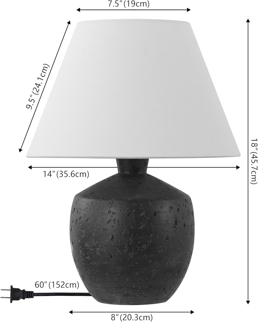JONATHAN Y 18' Black Modern Concrete Effect Table Lamp Set of 2, Scandinavian Bedside Lamps for Bedroom Living Room, White Linen Shade, LED Bulbs Included (JYL5606B-SET2)