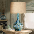 Possini Euro Design Kenya Modern Table Lamp 29 1/2' Tall Blue Green Reactive Glaze Ceramic Beige Linen Tapered Drum Shade for Cottage Core Bedroom Living Room House Home Bedside Nightstand Kids